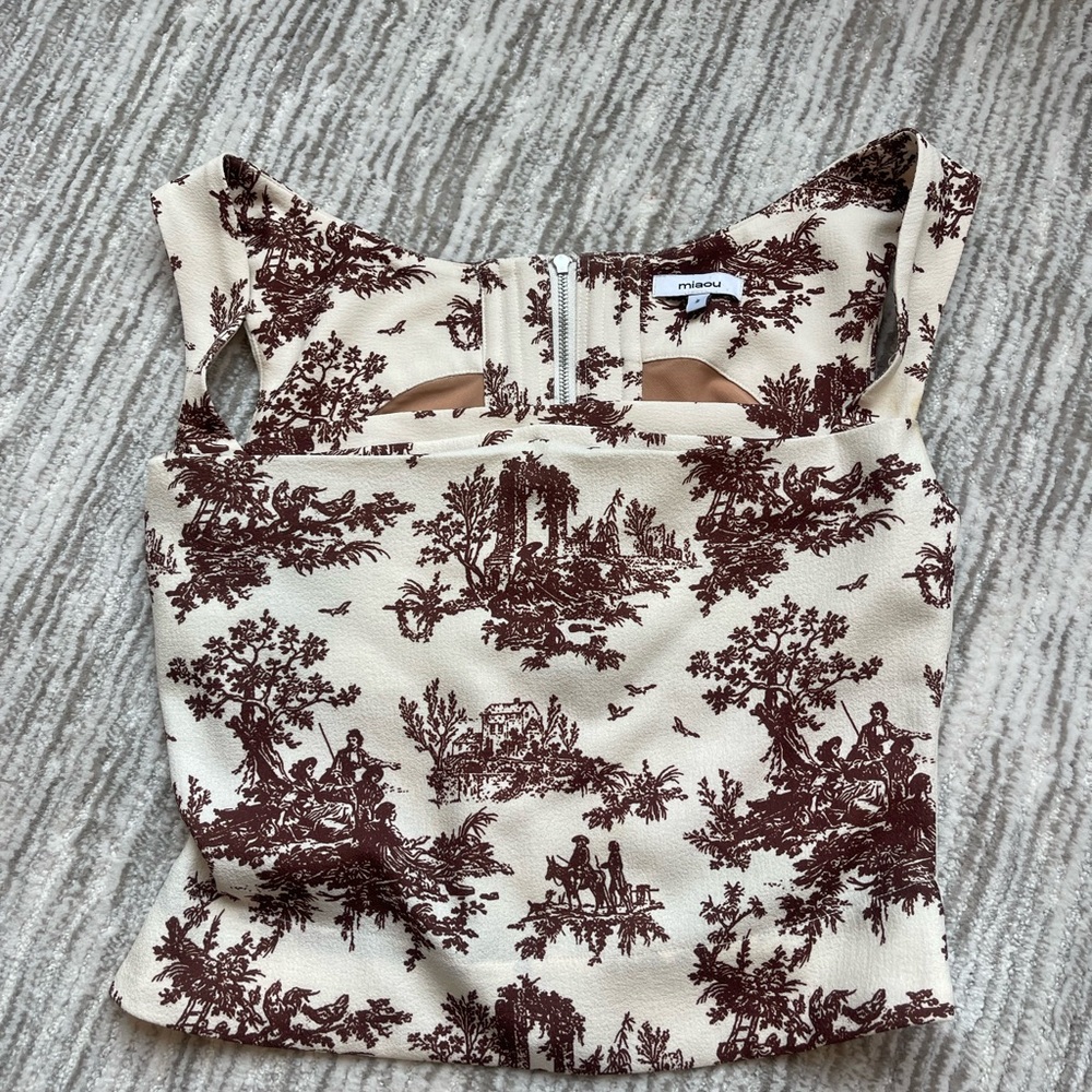 Miaou Cream and Brown Corset Style Printed Top